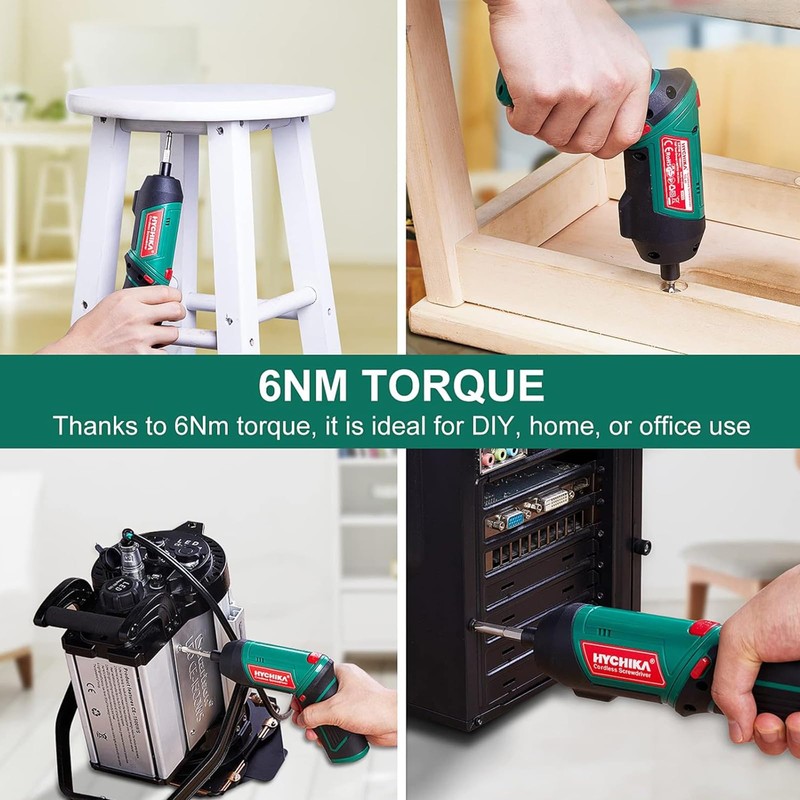 HYCHIKA Electric Screwdriver, 6N.m and 2000mAh 3.6V Cordless Screwdriver with