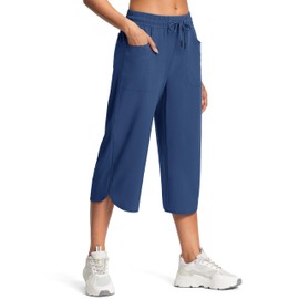 ISEEGZ Women's Capri Pants Wide Leg Plus Size Lightweight Quick Dry Casual Summer Pants Sweatpants Hiking Walking A Blue