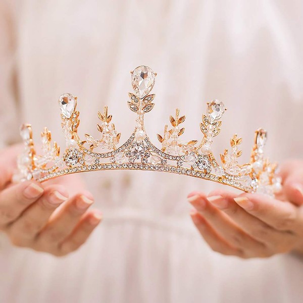 Leiothrix Gold Bride Wedding Queen Flower Crowns and Tiaras Baroque Bridal Hair Accessories for Women