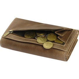 Harrys-Collection Large Vintage Women's Purse with RFID Made of Buffalo Leather, brown, Vintage