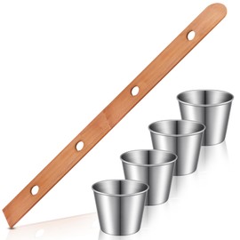 Sunnychicc 1 Set Shot Board Stainless Steel Shot Glass Set Person Drinking Ski Retro Vintage Rustic Wood Drinking Board for Party Barware Drinking Vessel for Wedding Celebration Bar (Wood)