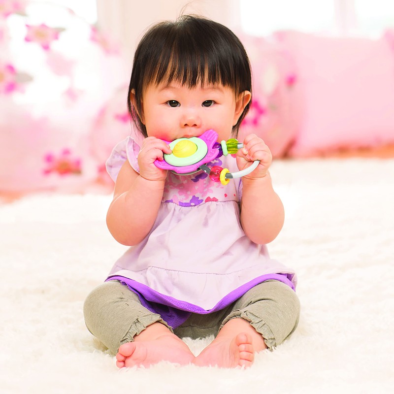 Infantino Spin & Teethe Gummy Pink Flower Rattle - Easy