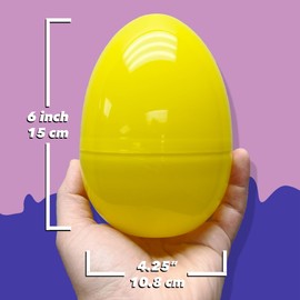 GiftExpress 6 Inch Easter Eggs - 12 Piece Extra Large 6" x 4.25" Assorted Color Fillable Plastic Eggs w/Hinge - Adult & Kid Party Toys for Gift Baskets or Egg Hunt Décor