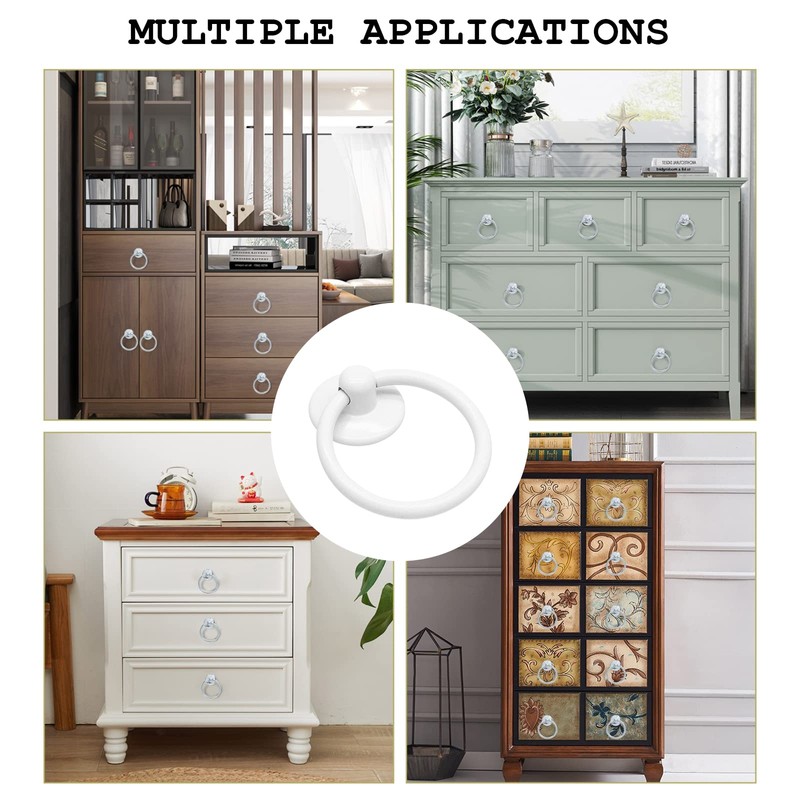 Bonsicoky 6Pcs White Ring Handle Knobs Round Ring Drawer Hardware