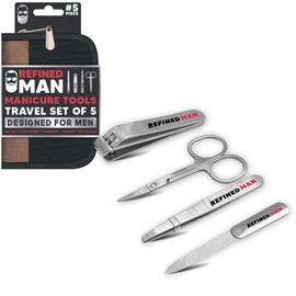 BLKSMITH Refined Man Manicure and Pedicure Kit Set of 5 - Manicure Kit for Men - Nail Clipper Kit with Nail File, Clippers, Scissors, Tweezer & Travel Case - Designed for Men (Black)
