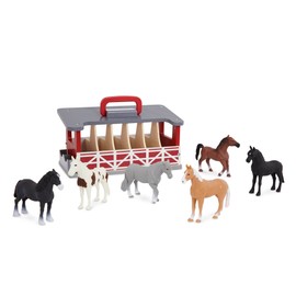 Terra by Battat – Wooden Farm Playset with 6 Toy Horses & Detailed Barn, Portable Equestrian Stable for Imaginative Play, Durable Farm Animal Figurines & Carry Handle, Playset for Toddlers 3+ Years
