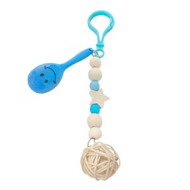 Parakeet Biting Toy, Maracas, Made in Japan, Safe and Safe Material, Natural Wood, Buddy Parrot, Turtle, Bird, Bunki, Small Bird Toy (KM12: Blue, Approx. 7.1 inches (18 cm)