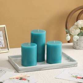3x4 Inch Blue Pillar Candles Set of 3 - Decorative Unscented Pillar Candles, Long Burning Dripless Candles for Home Table Decor, Smokeless Large Pillar Candles for Wedding, Dinner, Party, Rustic Decor