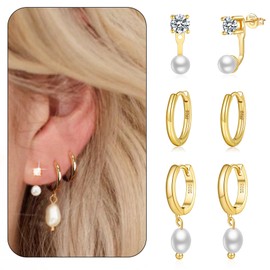 Senteria 3 Pairs Gold Stud and Hoop Earrings Set, Comfortable Tiny 14K Gold Plated Hoop Earrings Set, Small Gold Hoop Earrings Set Earring Sets for Multiple Piercing Gift for Women