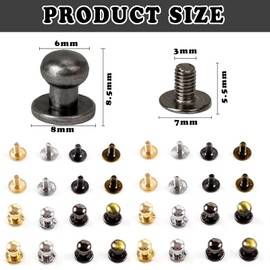 Pack of 100 Leather Rivets, 6 mm Hollow Rivets for Leather, Button Round Head Hollow Rivets Rivets Set Clothing Clasps, Button Screw Rivets Metal for Leather Crafts, DIY Clothing, Shoes, Luggage