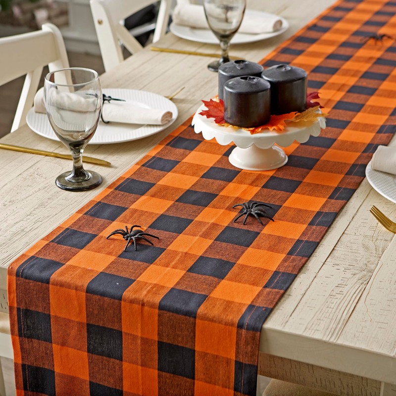 DII Buffalo Check Collection, Classic Farmhouse Table Runner, 14x108, Orange