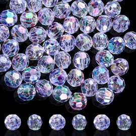 Gjinxi 200 Pcs Crystal Glass Beads for Jewelry Making, 8mm Acrylic Faceted Round Crystal Beads Transparent AB Loose Spacer Craft Beads for Craft Necklace Bracelet Earring Bags Decoration