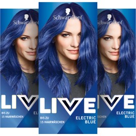 Schwarzkopf LIVE Ultra Brights Semi Permanent Hair Colour 095 Electric Blue (3 x 142.5ml) Colouration for Intense or Pastel Colour Results Lasts 12-15 Hair Washes with Conditioner