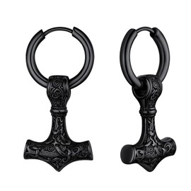 OIDEA Men's Viking Earrings Hammer: Mjolnir Nordic Thor's Hammer Earrings Stainless Steel Gift for Men Friend Christmas Day New Year Silver Gold Black, Stainless Steel