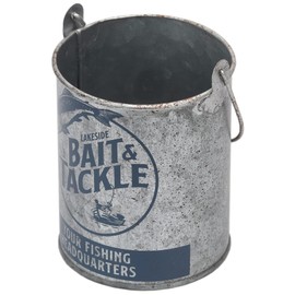 Open Road Brands Lakeside Bait and Tackle Metal Bucket - Decorative Fishing Pail for Pencils, TV Remotes or Tools
