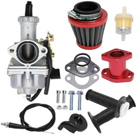 laffoonparts PZ27 Carburetor Kit for Honda XR100 XR100R CRF100F 4 Stroke CG 125CC 150CC 200CC 250CC CNC ATVs, Go Karts and Dirt Bikes w/Intake Manifold 38mm Air Filter Throttle Control Handle (Red)