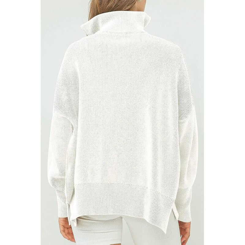 Lynkiss Women's Oversized Sweater Long Sleeve 1/4 Zipper Collar Drop