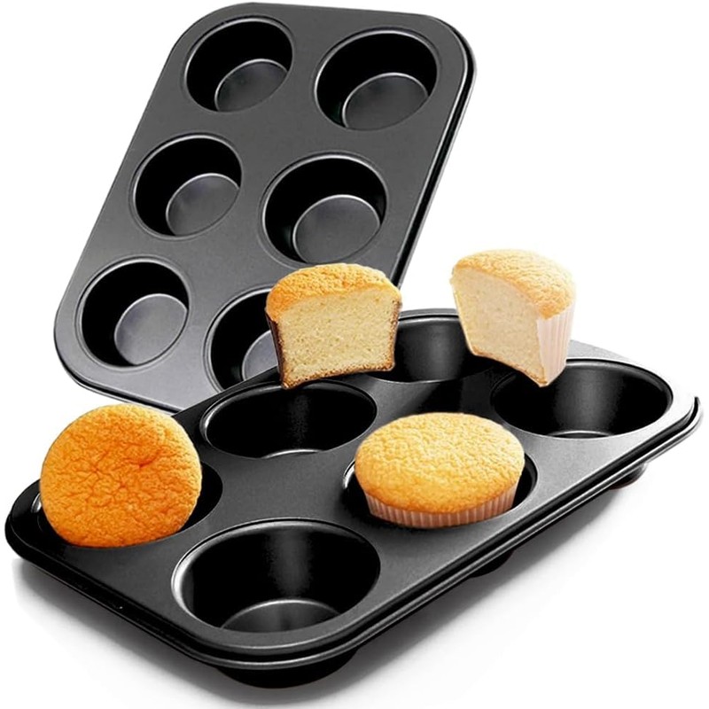 Muffin Tray 6 Cups 2 Pack Non Stick Deep Sturdy