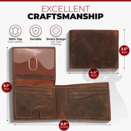 RFID Bifold Leather Wallet For Men with Flip Up ID in Vintage Buffalo Brown, Adventure Brown - Vintage Crazy Horse