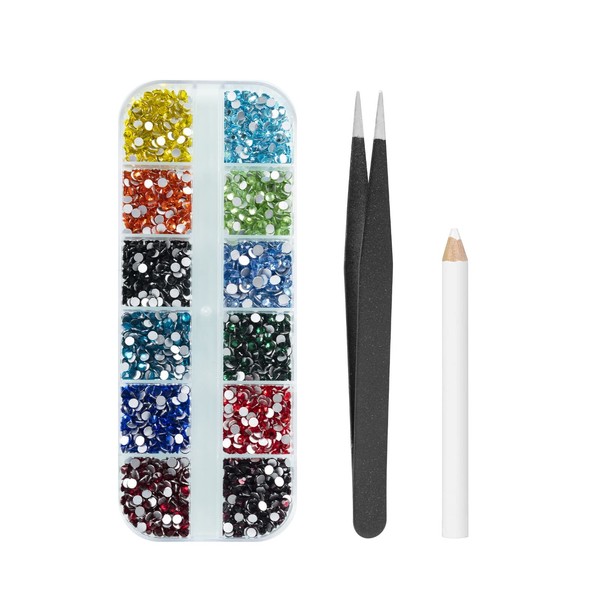 MAEXUS Rhinestones for Nails, Rhinestones Nails with Tweezers and Drill Pen for Nail Art Crafts, Face Makeup, DIY and Professional Use, Colour