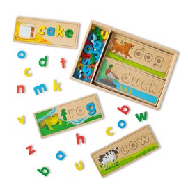 Melissa & Doug See & Spell Wooden Educational Toy with 8 Double-Sided Spelling Boards and 64 Letters Preschool Learning Activities, See & Spell Learning Toys for Kids Ages 4+