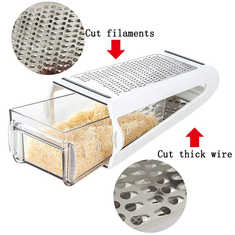 Professional Cheese Grater, Stainless Steel Box Grater with Container, XL