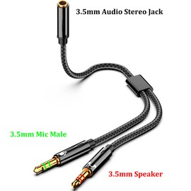 Warmstor 2-Pack Headphone Splitter for Computer 3.5mm Female to 2 Dual 3.5mm Male Headphone Mic Audio Adapter Y Splitter Cable Nylon Braided Cord Smartphone Headset to PC Adapter (Black,Silver)