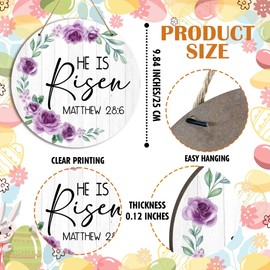 Floral He is Risen Door Sign, Religious Easter Door Hanging Sign, Easter Wooden Hanging Sign for Front Door Wall Decor, Spring Wooden Sign Indoor Wall Hanging Decoration-A07