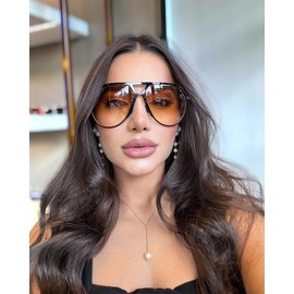 SCVGVER Oversized Aviator Sunglasses for Women Men,Vintage Retro Trendy Sun Glasses,Big 70s Shades,UV400 Protection(Black Frame - Gradient Orange)