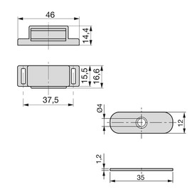 Emuca 1275315 Magnetic catch with metallic counterpart for hinged furniture door,Set of 20 pcs