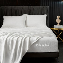 HYPREST 250 GSM Velvet Sheets Queen, Extra Deep Pocket Sheet Set fits Mattress Up to 24" Inches，Hotel Luxury Soft White Fleece Plush Sheets Warm No Slip Bed Sheet Sets