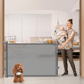 Cideny 76'' Retractable Baby Gates Extra Wide, Mesh Long Dog Gate for Wide Openings, Indoor Outdoor Stair Gate for Doorways Hallways Deck Porch, Child Pet Safety Essentials for Home, Grey