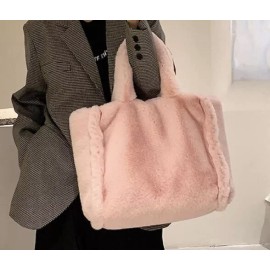 Unbranded Large Pink Tote Bag Shoulder Bag Fleece Faux Fur Hobo Handbag New