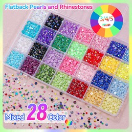 28 Grids Colorful Flatback Pearls Resin Rhinestones for Crafting, Mixed Sizes 3-5 mm Resin Jelly Rhinestones, Half Pearl Bedazzling Gems for Nail DIY Crafts Mugs Tumblers Pencil Clothes Decor