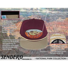 Sendero Provisions Co. Outdoor Adjustable Snapback Rope Hat with Grand Canyon National Park Woven Patch (Wine/Khaki)