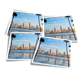 Vinyl Square Stickers (Set of 4) 10cm - San Diego California USA America for Laptops, Tablets, Luggage, Scrap Booking, Fridges #51968