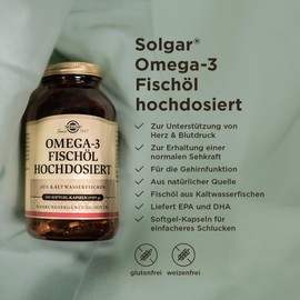 SOLGAR SOLGAR? Omega-3 Fisch?l hochdosiert | Kaltwasser-Fisch?l mit EPA und DHA | Mehrfach unges?ttigte Fetts?uren | mit 1764 mg Omega-3-Fetts?uren pro Tagesdosis | 100 Softgel-Kapseln