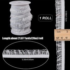 GORGECRAFT 22Yds 2-Layer Elastic Ruffle Lace Trim 5/8" Pleated Chiffon Stretch Ribbon Gathered Lace Edge Trimming for Hair Tie Headband Wedding Gift Wrapping Sewing Crafts Home Decor White