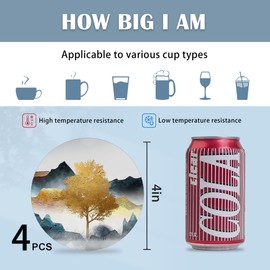 Coasters for Drinks,Modern Gold Mountain Tree Landscape Absorbent Coaster Set of 4 with Cork Base,Ceramic Drink Coasters for Cold Drinks Wine Glasses Cups Mugs,Housewarming Gifts for Home Decor