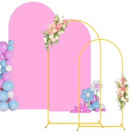 PATYDEST Wedding Arch Backdrop Stand and Pink Arch Covers 7.2 and 6FT Set of 2 Metal Backdrop Stand for Parties with Arched Backdrop Stand Cover for Birthday Theme Party Bridal Baby Shower Decorations