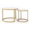 Set 2 Nesting Coffee Table White Gray Top Golden Frame