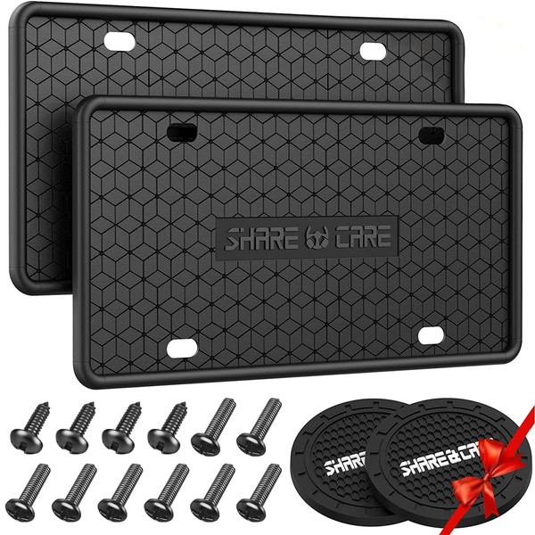 QiqaMole 2 Pack Silicone License Plate Frame, Front Back License