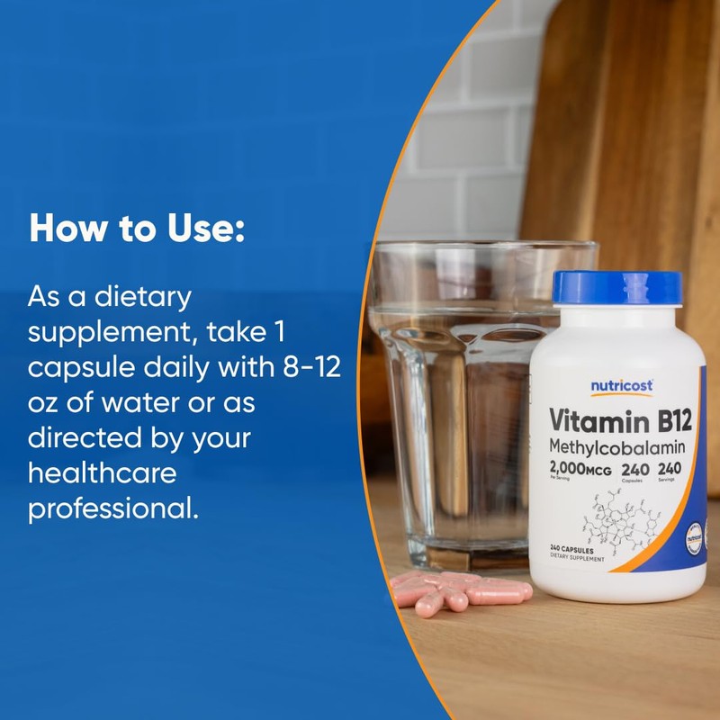 Nutricost Vitamin B12 (Methylcobalamin) 2000mcg, 240 Capsules - Vegetarian Caps,