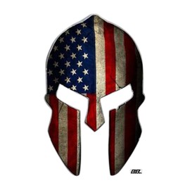 Rogue River Tactical 2X Large Spartan Gladiator 300 Helmet American Flag Patriotic Auto Car Decal Bumper Sticker Truck RV SUV Boat Window Support US Military