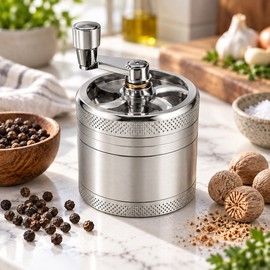 Manual Stainless Steel Spice Grinder for Peppercorns & Rock Salt – Hand Crank Mill for Fresh Home Cooking