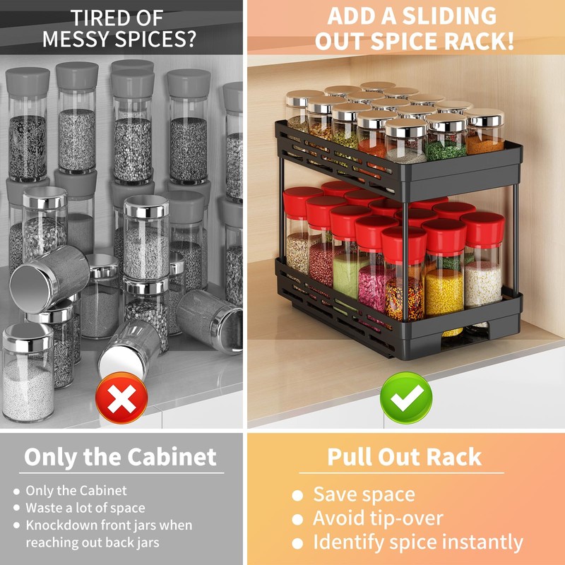Pull Out Spice Rack Organizer for Cabinet, 2 Pack Widen