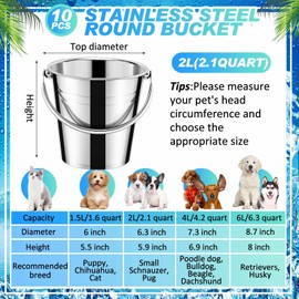 Hicarer 10 Pcs Dog Stainless Steel Bucket Heavy Duty for Dogs Water Metal Bucket with Handle Small Metal Pail for Pet Food and Water Storage Milking Goats Small Animals (2.1 Quart)