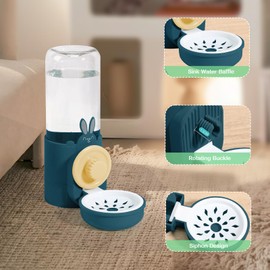 Hanging Automatic Pet Water Dispenser, Auto Siphon Rabbit Ferret Bunny Hedgehog Waterer Dispenser, Cat Dog Water Bowl for Cage Hanging (Dark Blue)