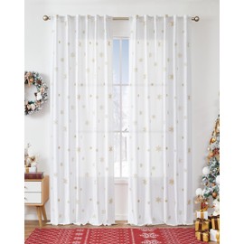 jinchan Snowflake Curtains for Bedroom White Christmas Curtains for Living Room Gold Embroidered Xmas Christmas Decorations 96 Inch Long Back Tab Navidad Holiday Decor 2 Panels Set Gold on White