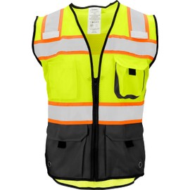 Ironwear 1244 Class 2 Black Bottom Safety Vest w/Zipper & Radio Clips
